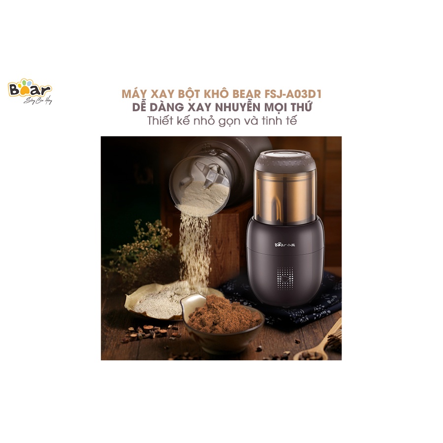 Máy Xay Nghiền Hạt, Thực Phẩm Khô, Cà Phê, Ngũ Cốc, Thuốc Bắc Đa Năng Siêu Mịn Bear FSJ-A03D1