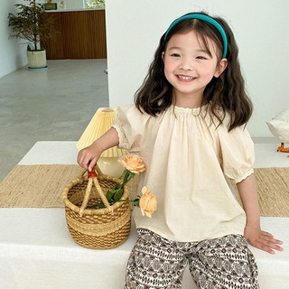 Áo kiểu tay phồng cổ tròn phối ren kiểu hàn quốc xinh xắn cho bé gái