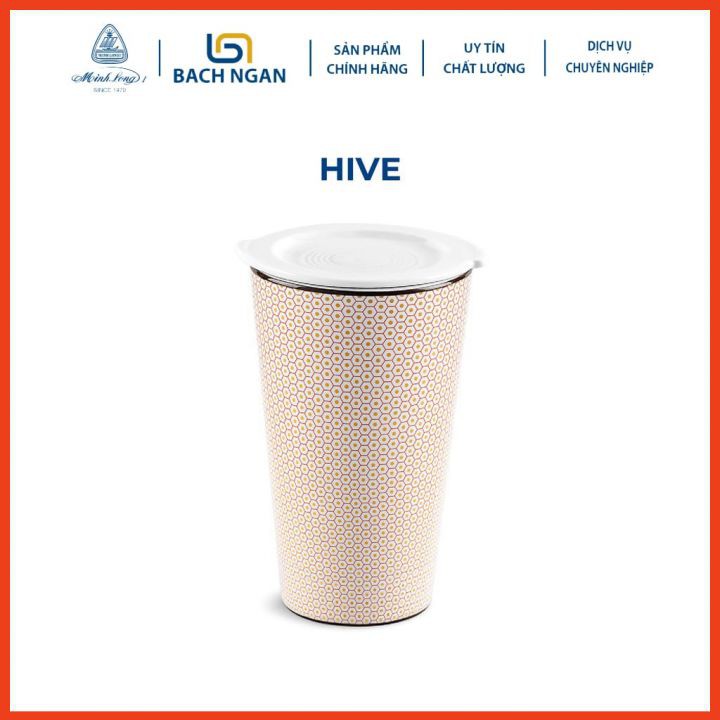 Ly sứ dưỡng sinh Minh Long - Hive 0.48 L, cao có nắp đậy dùng để uống trà, cafe, kiểu dáng sang trọng, giữ nhiệt tốt , k