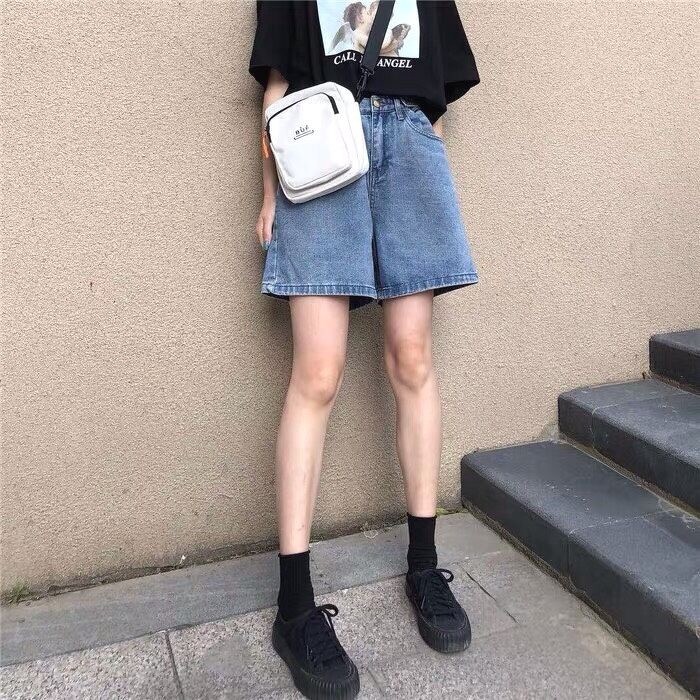 Quần Short Jeans Ngố Bò Nút Hông Ulzzang (2 Màu)