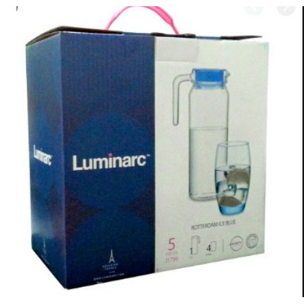 Bộ Bình Thủy Tinh Luminarc Rotterdam Ice Blue 5 Món ( 01 Bình 1.1Lít + 04 Ly 350ml )