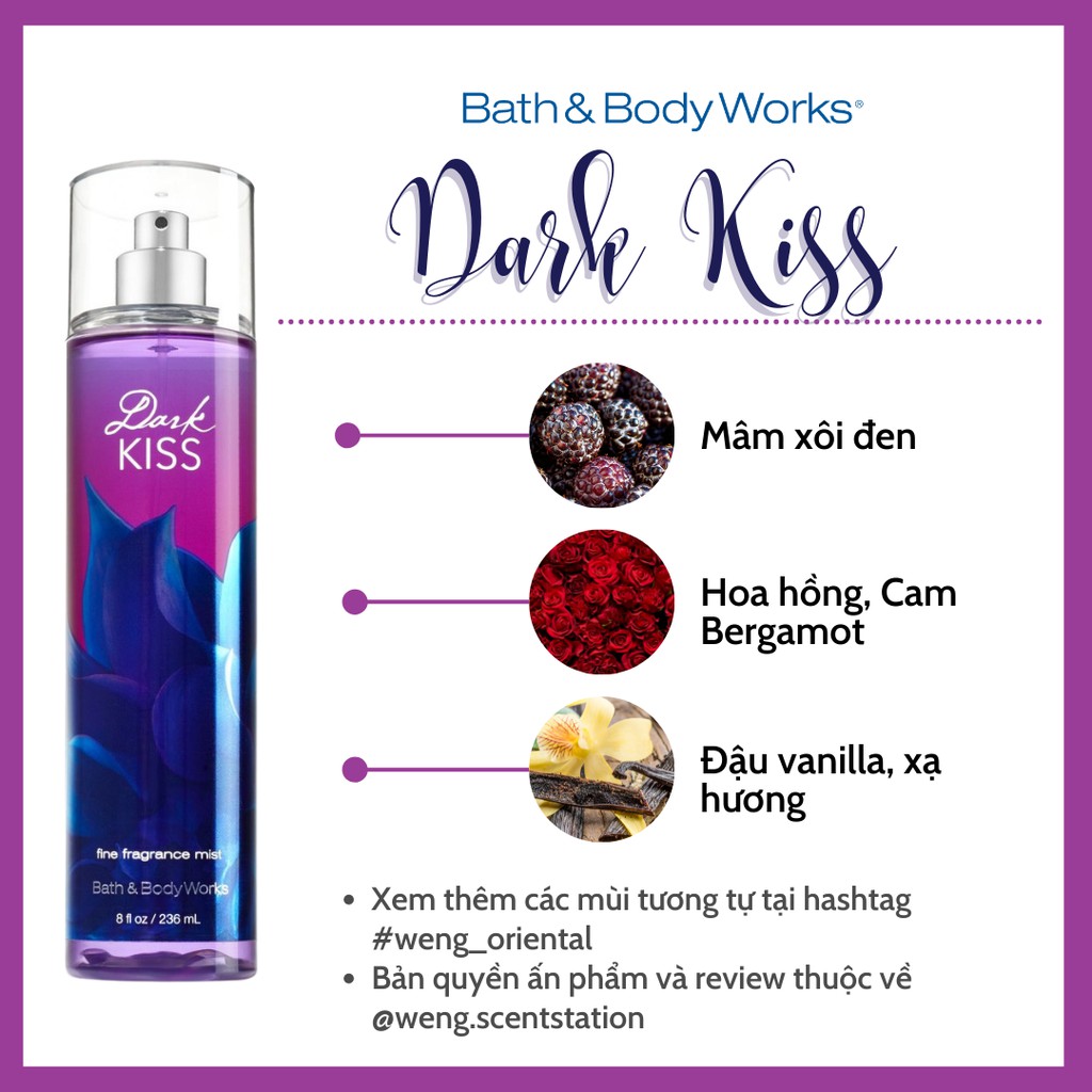 [ MÙI HOT ] Xịt thơm toàn thân Bodymist Bath &amp; Body Works mùi Dark Kiss