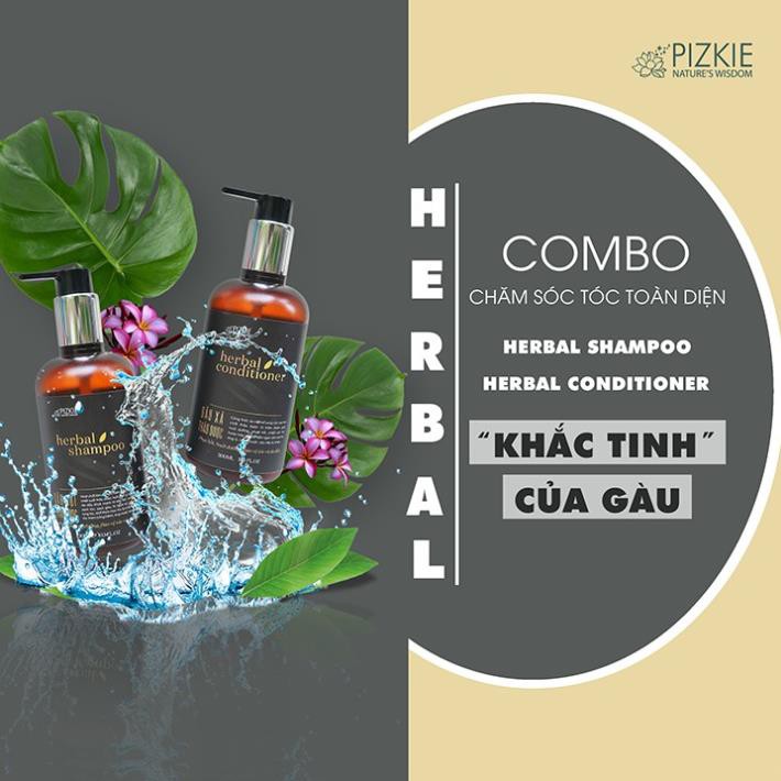 Bộ đôi dầu gội&dầu xả chăm sóc tóc HERBAL HAIR CARE - PIZKIE - Chiết xuất hoàn toàn từ thảo dược.