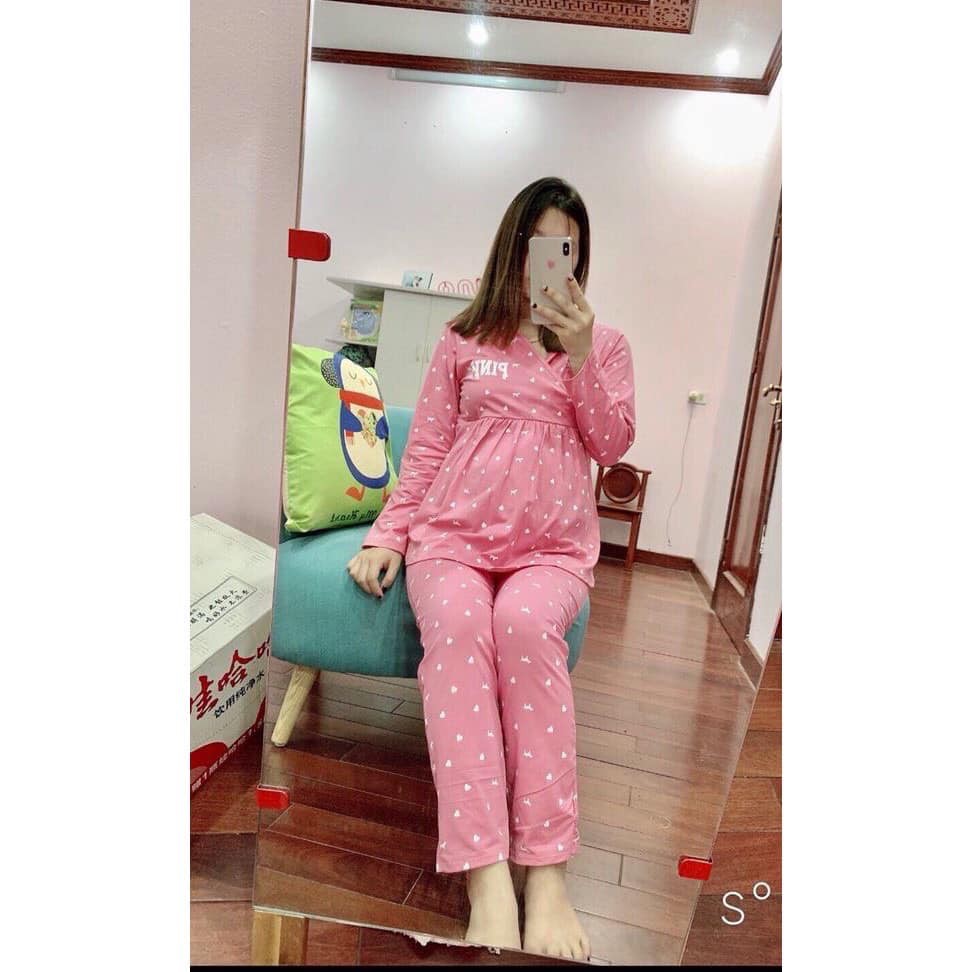 [Mã WASTMAY giảm 15% tối đa 30K đơn 150K] Bộ đồ bầu Pink - Bộ dài Vạt Chéo mặc bầu và sau sinh