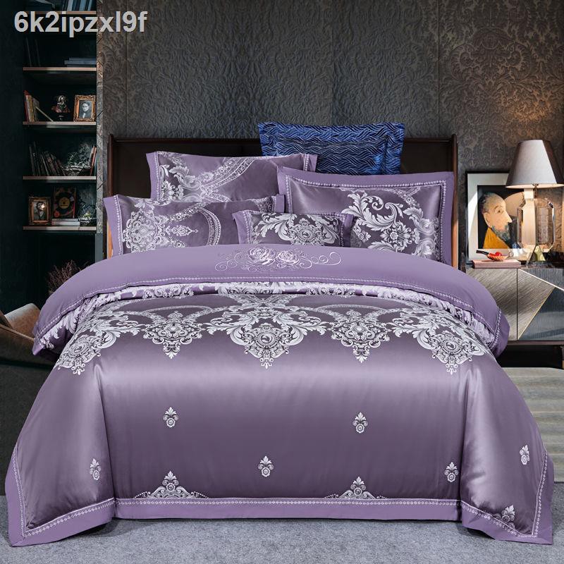 Bộ 4 chăn ga gối cao cấp phong cách Châu Âu, cotton, cotton nguyên chất, satin jacquard cấp, drap kỷ niệm ngày