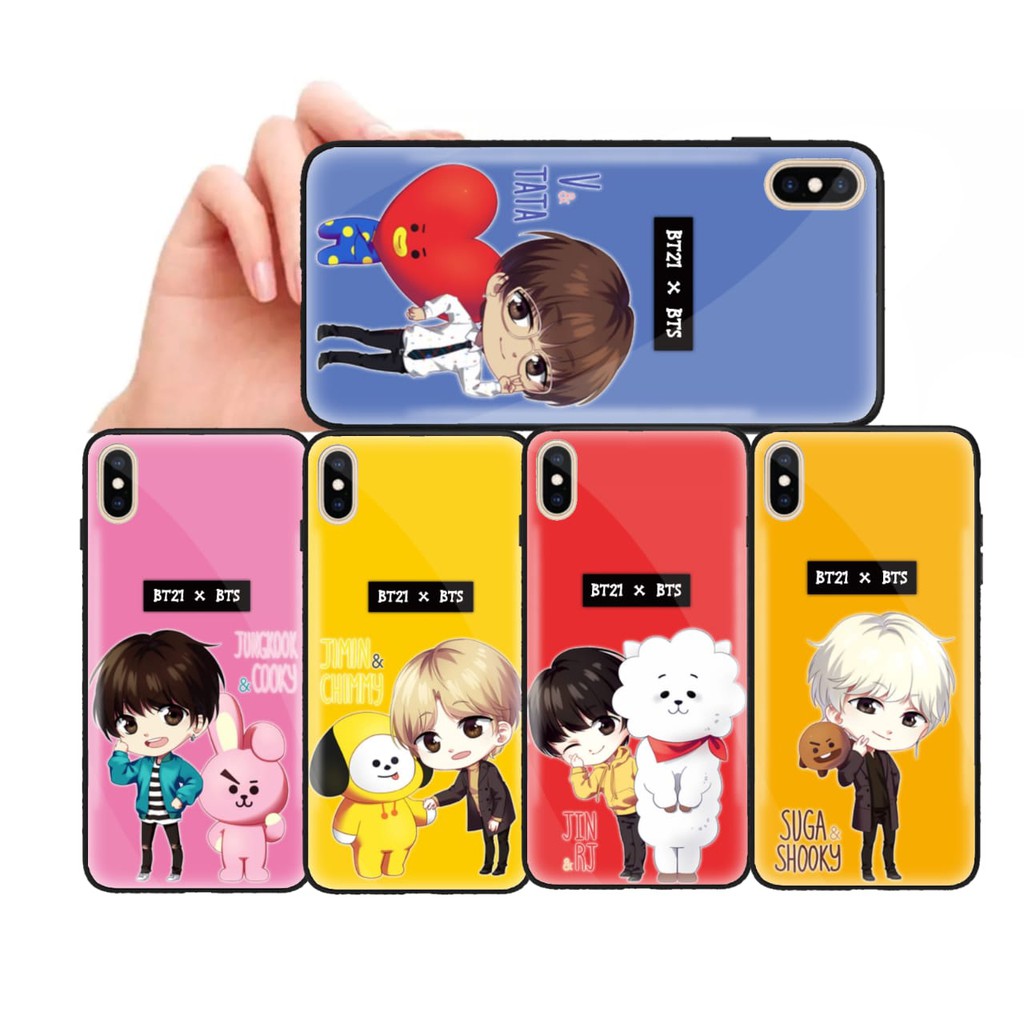 Ốp Điện Thoại Mặt Kính Họa Tiết Bts X Bt21 Cho Samsung Grand Prime J2 Prime J5 Prime J7 Prime