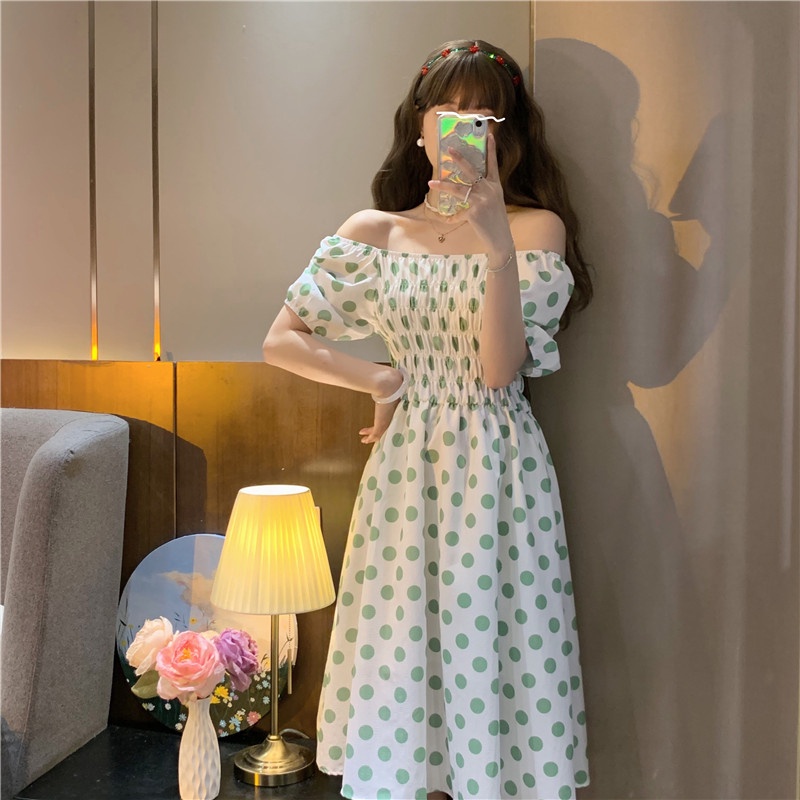 【HangFei】Đầm Cổ V Tay Phồng Đính Nơ Thời Trang Cho Nữ