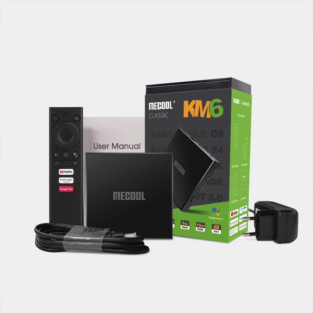 Android TV Box MECOOL KM6 phiên bản 2021 chạy Android 10 Chíp Amlogic S905X4 RAM 2G bộ nhớ 16G