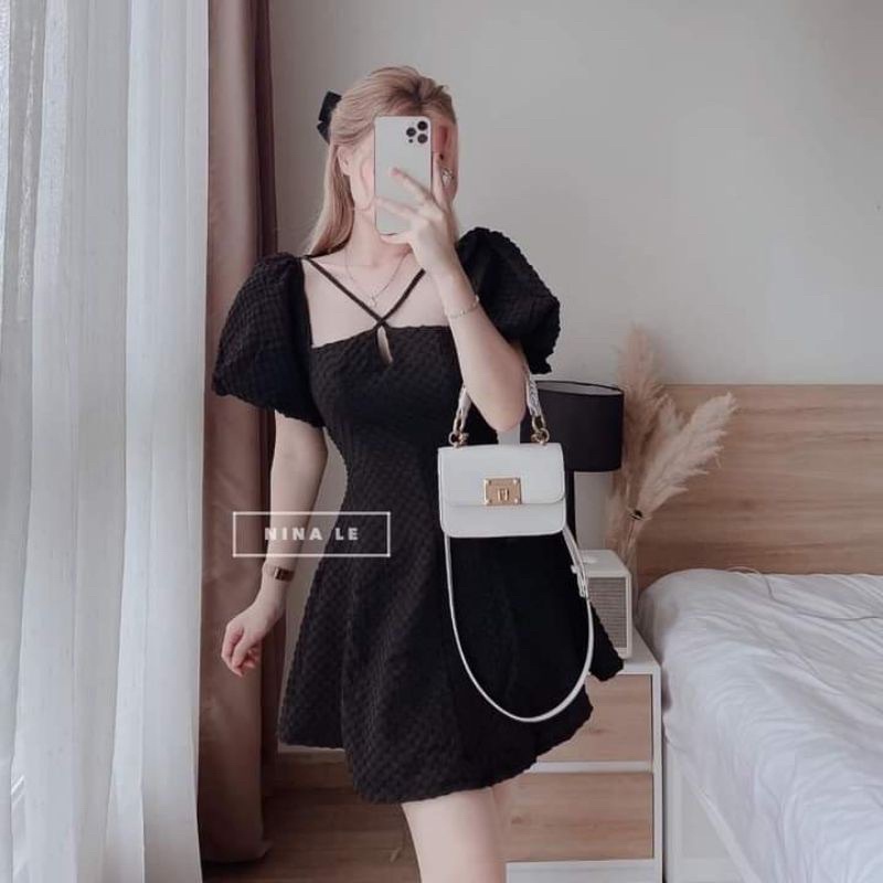 Váy trắng tiểu thư dự tiệc dây chéo siêu xinh-Hàng cao cấp loại 1-Váy xanh bơ dự tiệc che bụng tôn dáng