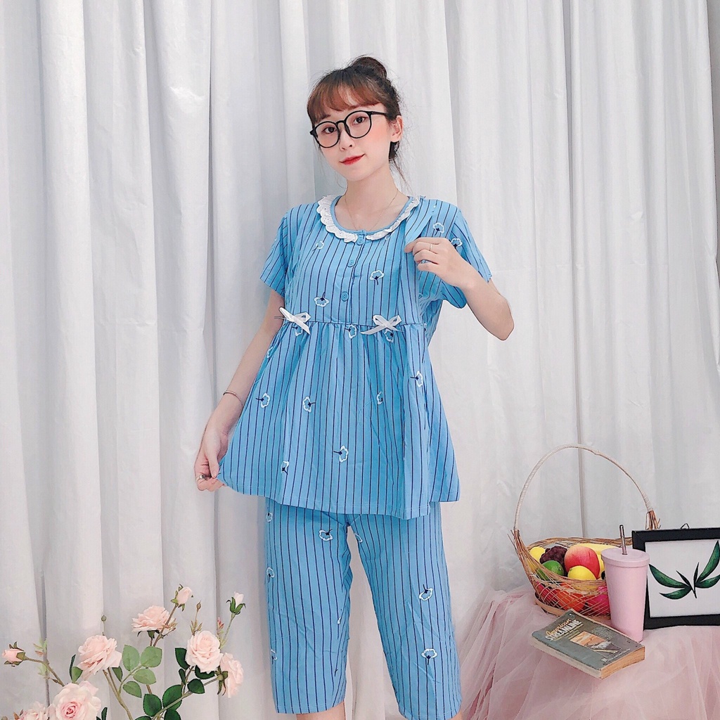 Bộ bầu - bộ sau sinh - chất liệu cotton - kiểu mới thời trang ( sọc bông - lửng )