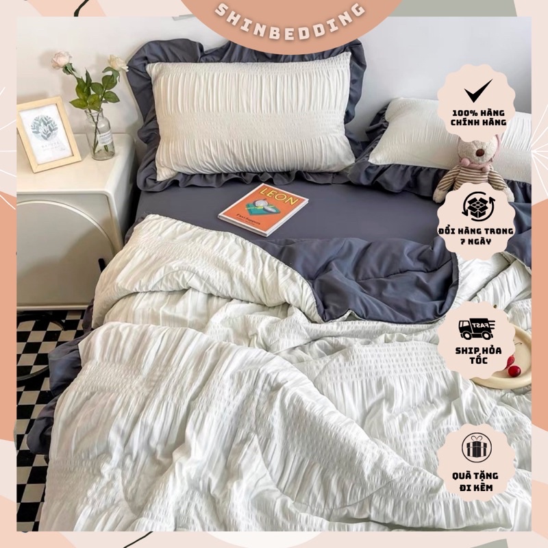 Set Chăn Ga Đũi Nhăn Mềm, Set Chăn Hè - Nhiều Màu Sắc ( shinbedding)