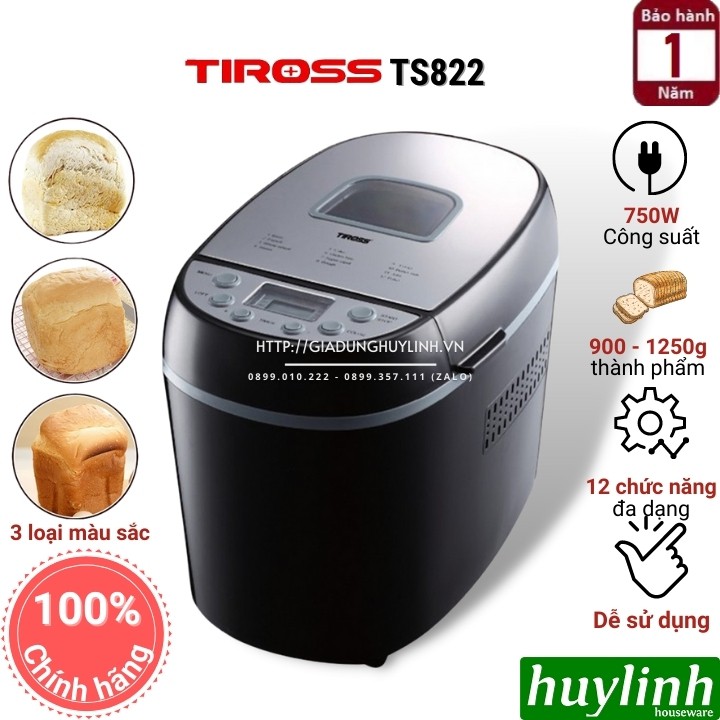 Máy làm bánh mì Tiross TS822 - 12 chức năng - 3 lít