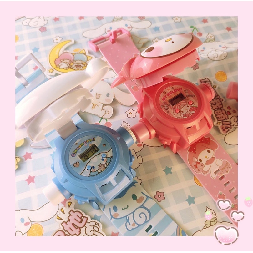 Đồng Hồ Điện Tử Chiếu Hình Kuromi Melody Cinnamoroll Hellokitty Đáng Yêu