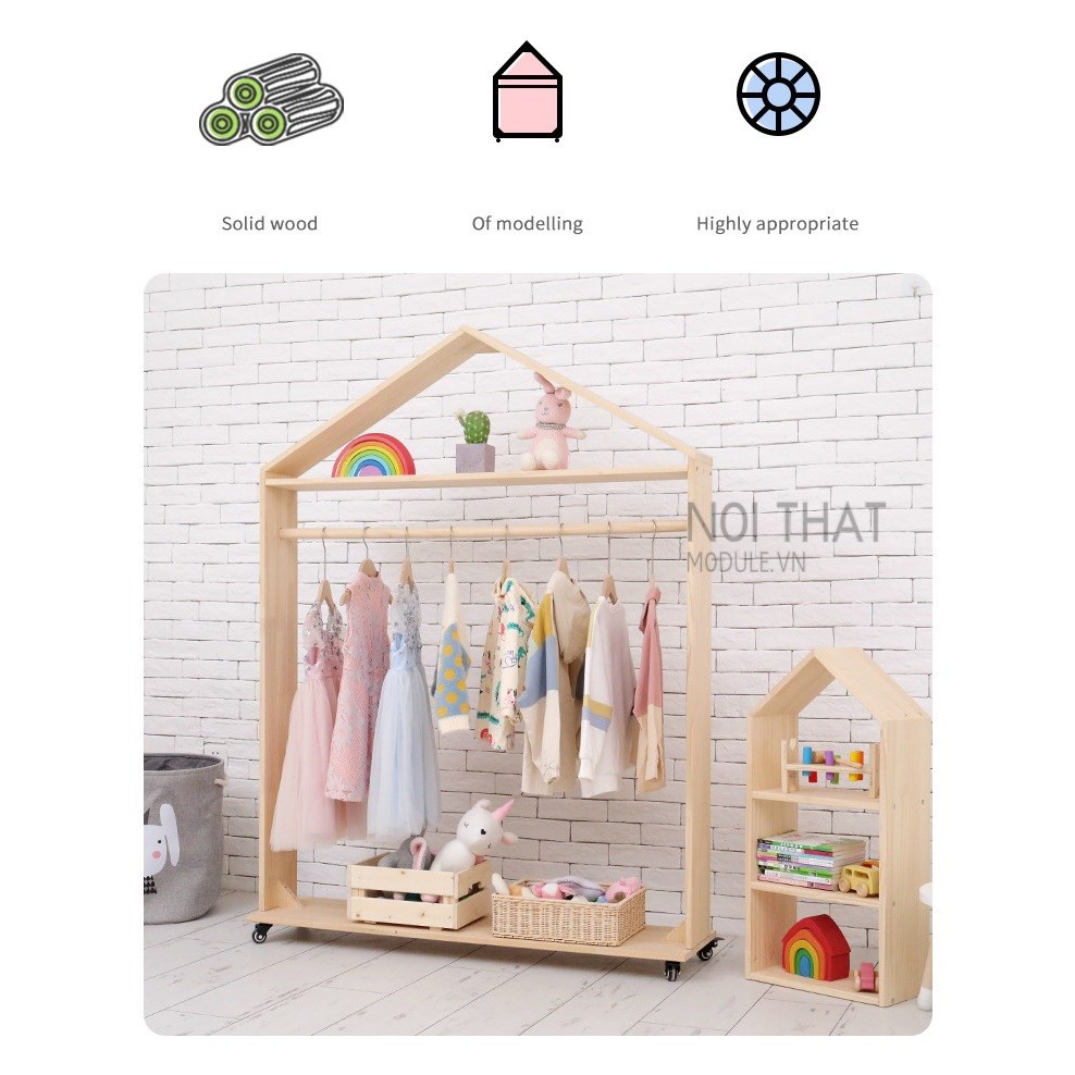 Gía treo quần áo trẻ em, tủ treo quần áo gỗ  hình mái nhà  dành cho trẻ ( no piant ) thân thiện với trẻ em | BigBuy360 - bigbuy360.vn