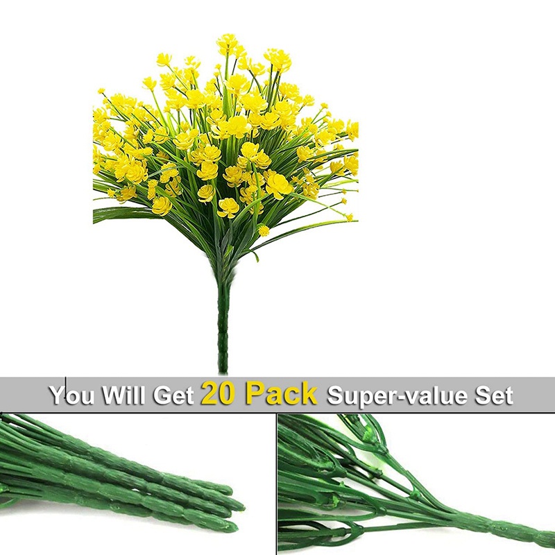 Set 20 nhánh hoa giả bằng nhựa màu vàng trang trí sân vườn ngoài trời