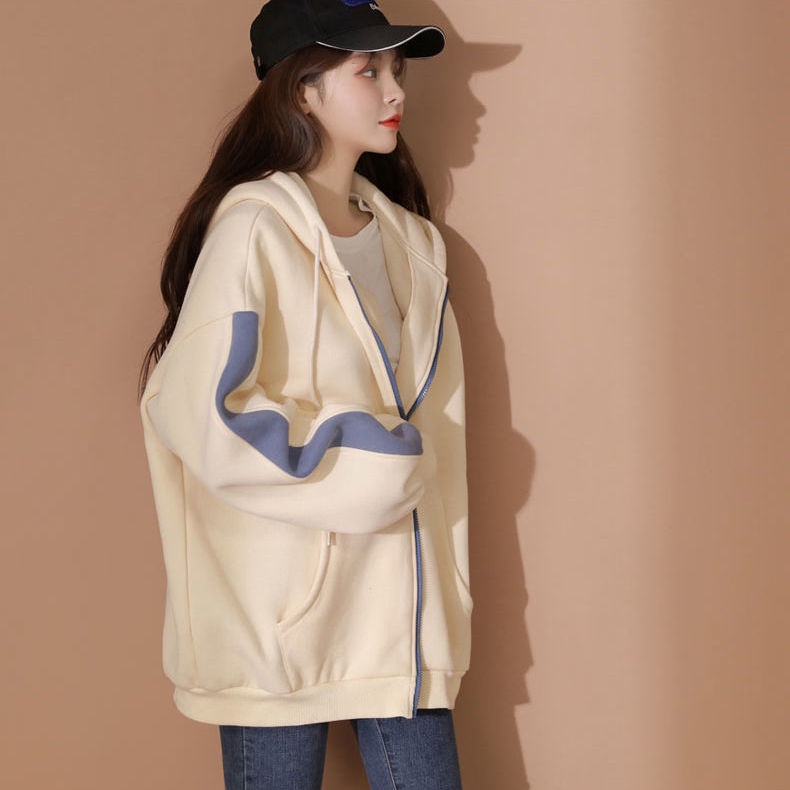 【Yuki】Áo nỉ sọc tay có mũ trùm đầu phong cách Hàn Quốc | BigBuy360 - bigbuy360.vn