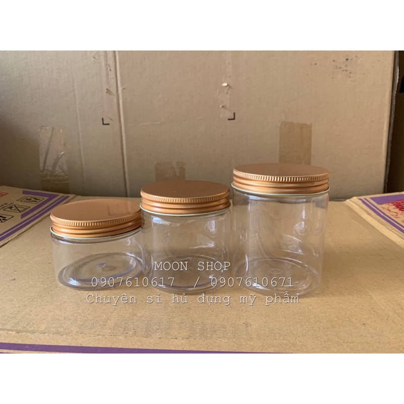 Hủ PET 100g, 200g,250g nắp nhôm vàng, bạc