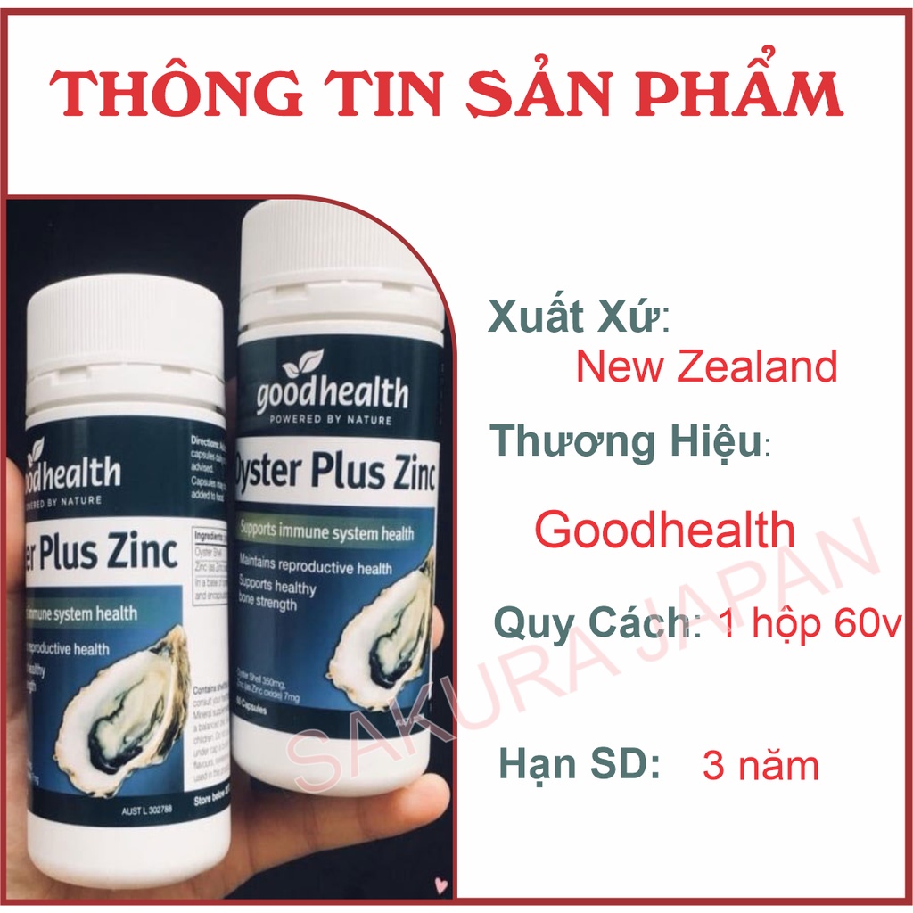 Tinh chất hàu New Zealand Good Health Oyster Plus ZinC tăng cường sinh lý nam giới hộp 60v