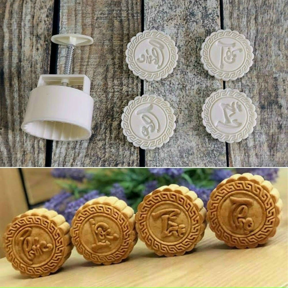 Bộ khuôn bánh Trung thu lò xo 4 mặt Phúc - Lộc - Thọ - Tài 125g