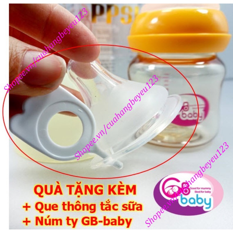 Bình sữa 160ml Cổ rộng PPSU Cao cấp GB Baby (Tặng 1 núm ty GB-baby, Que thông tắc sữa)