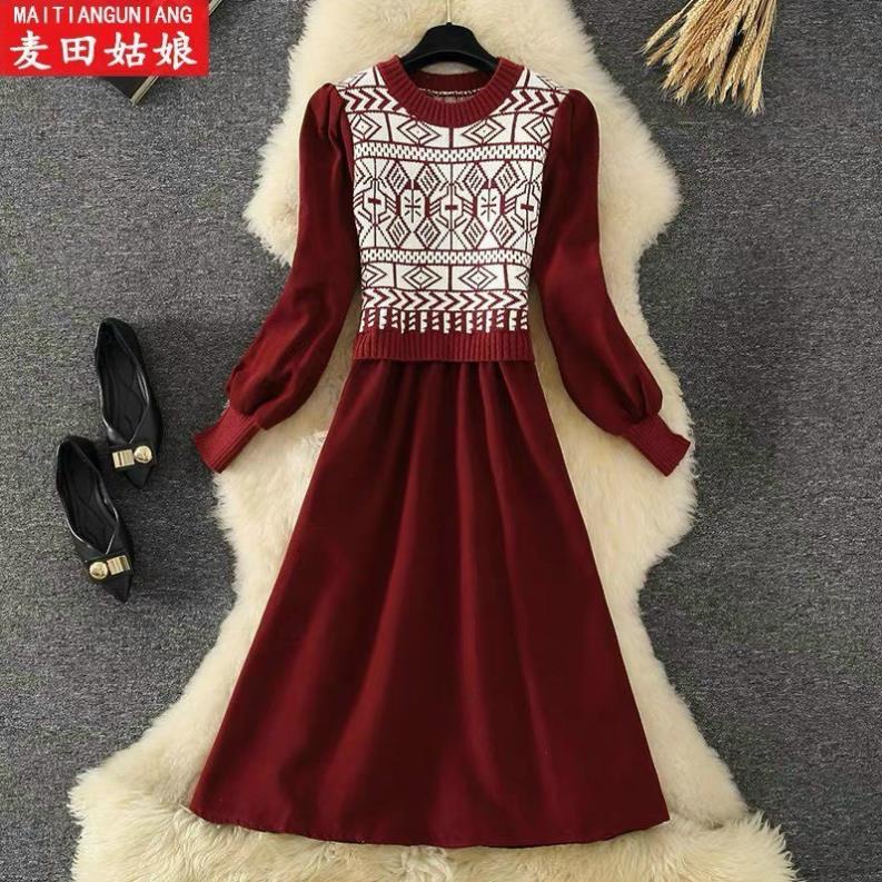 Váy nhung tiểu thư, váy len phối nhung họa tiết cực đẹp mặc là xinh chất len bao ấm hàng thu đông cao cấp | BigBuy360 - bigbuy360.vn