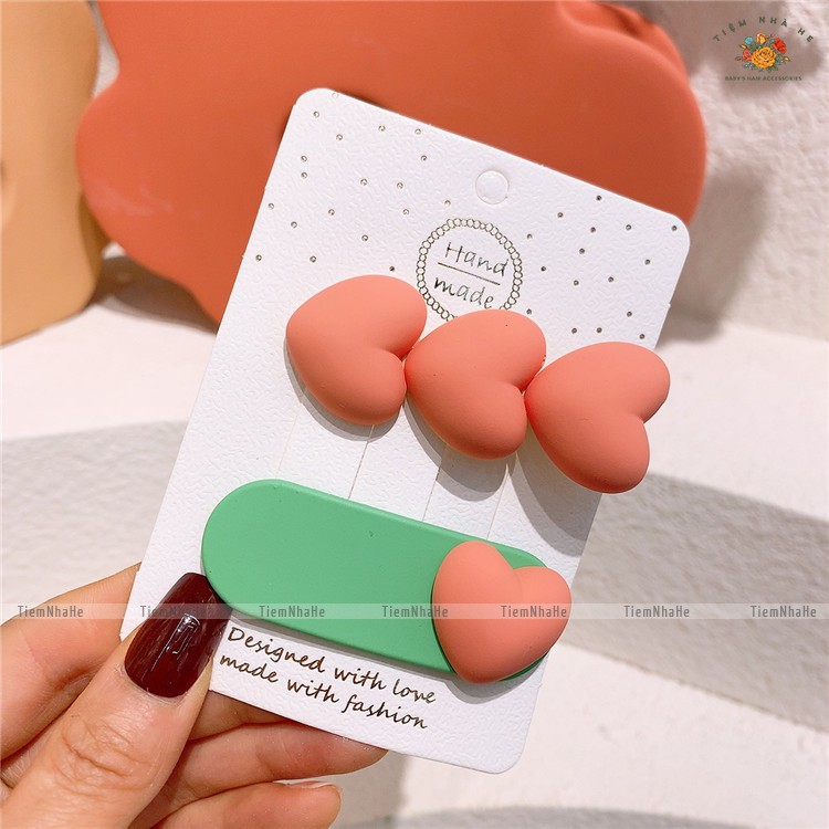 Set cặp mái kẹp tóc Hàn Quốc phong cách ulzzang trái tim siêu to khổng lồ đáng yêu cho bé gái