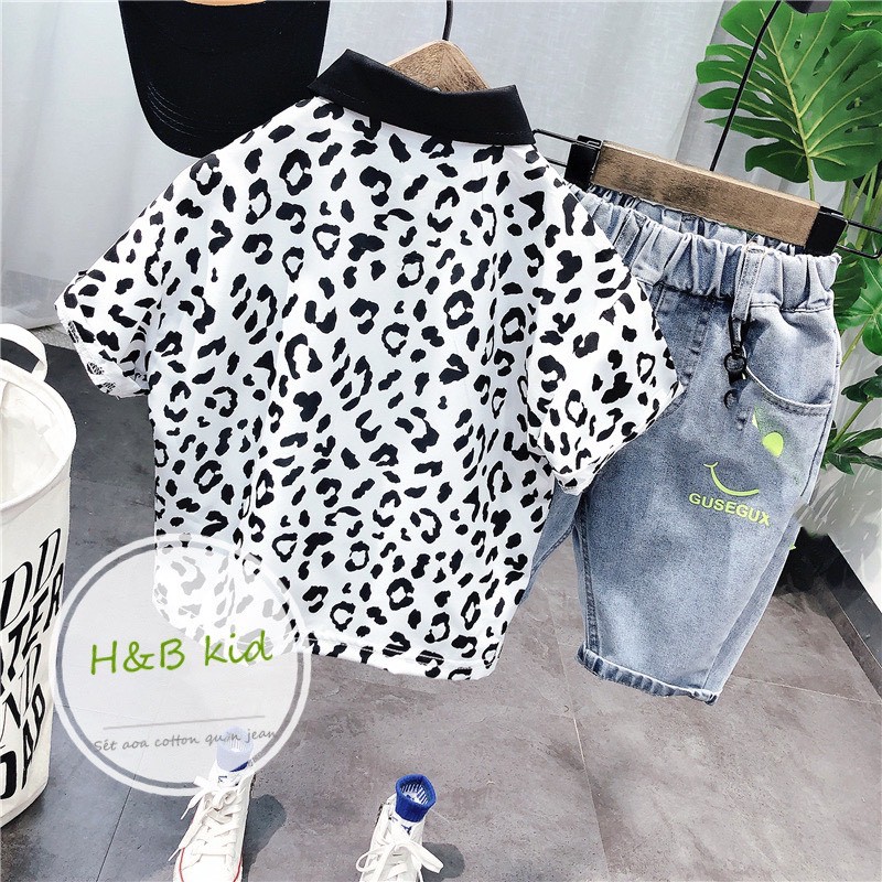 [HOT 2021]Bộ Cộc Tay Họa Tiết Da Beo Phối Jean Cực Trendy Cho Bé Trai V235 - NamKidShop