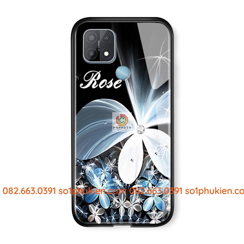 Ôp lưng ép kính Oppo A15 hình hoa 3D siêu sắc nét