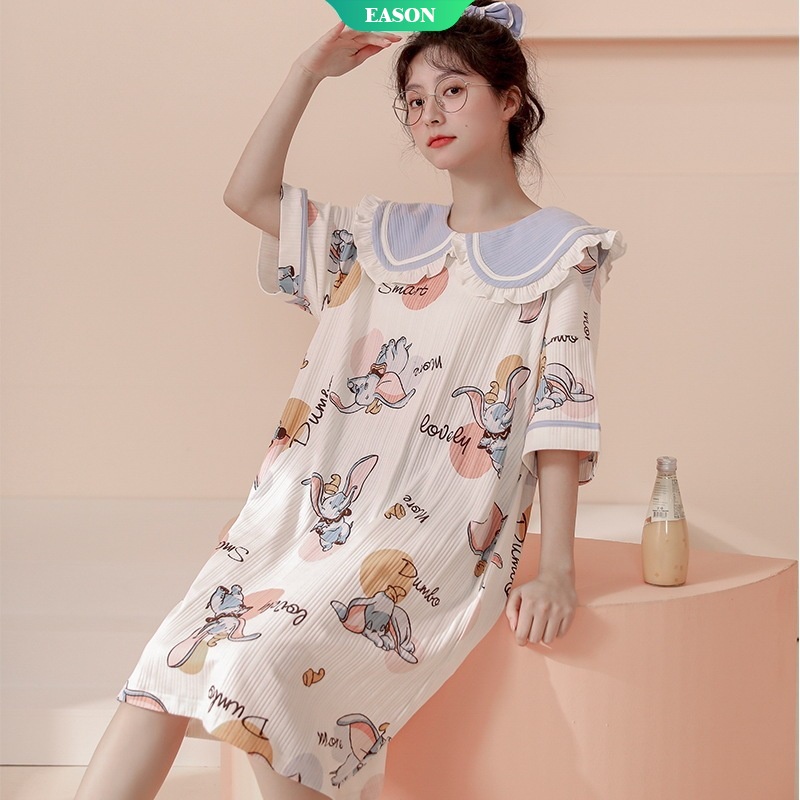 Đồ ngủ Tay Ngắn Dáng Rộng Chất cotton Mỏng Nhẹ In Họa Tiết Dễ Thương Phong Cách Hàn Quốc Thời Trang Cho Nữ