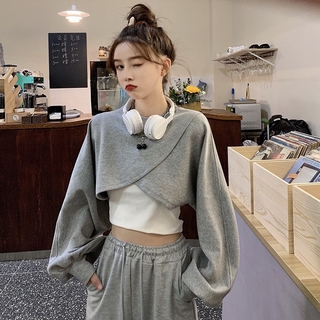 Set áo 2 dây sát nách croptop ôm body + áo xếp giả tay dài croptop tay rộng croptop form ngắn ulzzang ( 2 màu )