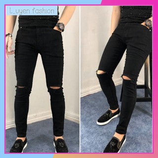 [RÁCH SANG] Quần Jean Nam Đen Dáng Ôm Ống Côn Trẻ Trung