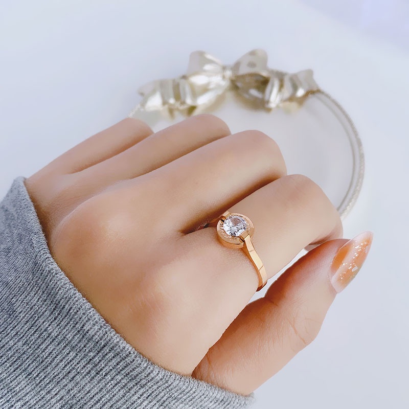 Nhẫn thép titan thiết kế đơn giản đính đá zircon sang trọng thời trang cho nữ
