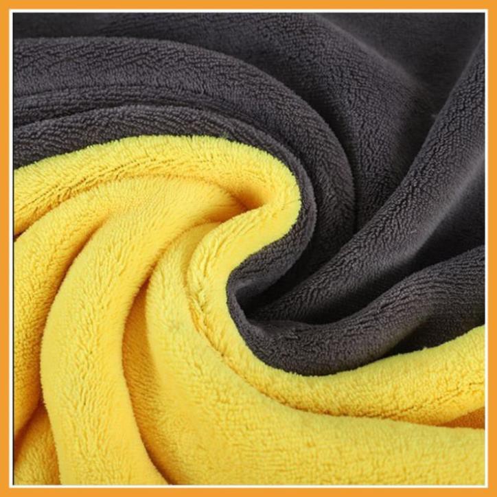 Khăn lau đa năng Microfiber 2 mặt vàng xám siêu thấm cực dày không đổ lông chuyên dụng - Vân Đạm Bình An