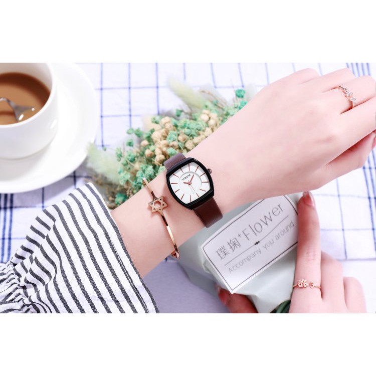 Đồng hồ nữ thời trang dây da mặt oval Yuhao Yu010