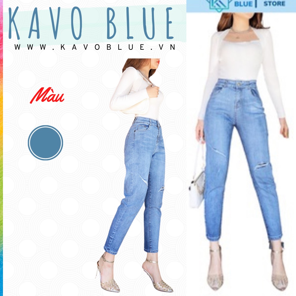 Quần Jean Nữ KAVO BLUE Cạp Cao Trên Rốn Siêu Co Giãn Dáng Boy BY924-81