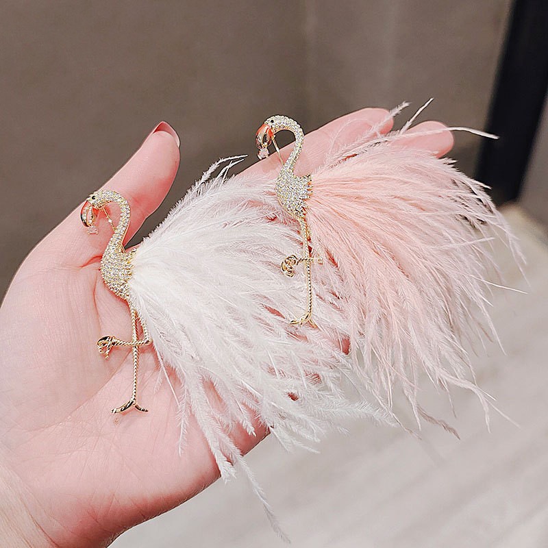 Ghim cài áo trâm cài cổ áo hình Ghim Cài Áo Hình Chim Hồng Hạc Đính Lông Vũ Chất Lượng Cao Thời Trang 2022 Dành Cho Nữ