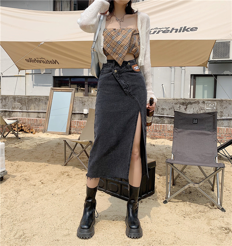 Chân váy jean IELGY lưng cao dáng mỏng sành điệu thời trang mùa hè 2022 mới dành cho nữ