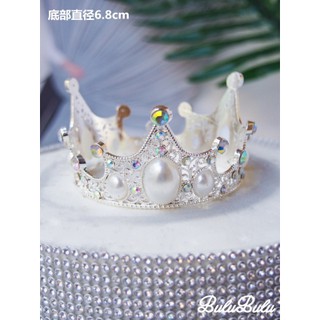 Vương miện nhỏ ngọc trai QV bạc_Phụ kiện trang trí bánh sinh nhật