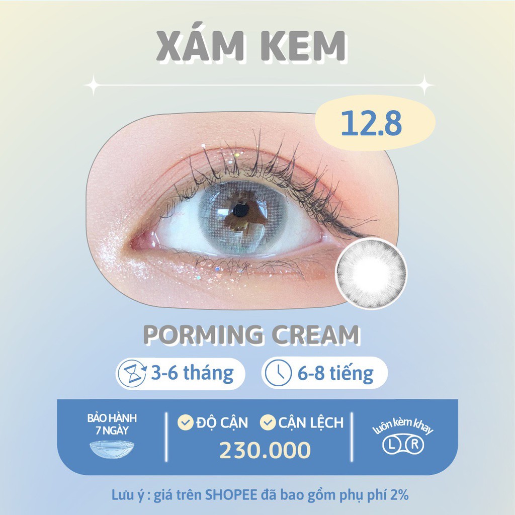 (Cận date 8/2022) Kính áp tròng xám kem Porming cream gray chính hãng Olens | Hạn sử dụng 3-6 tháng