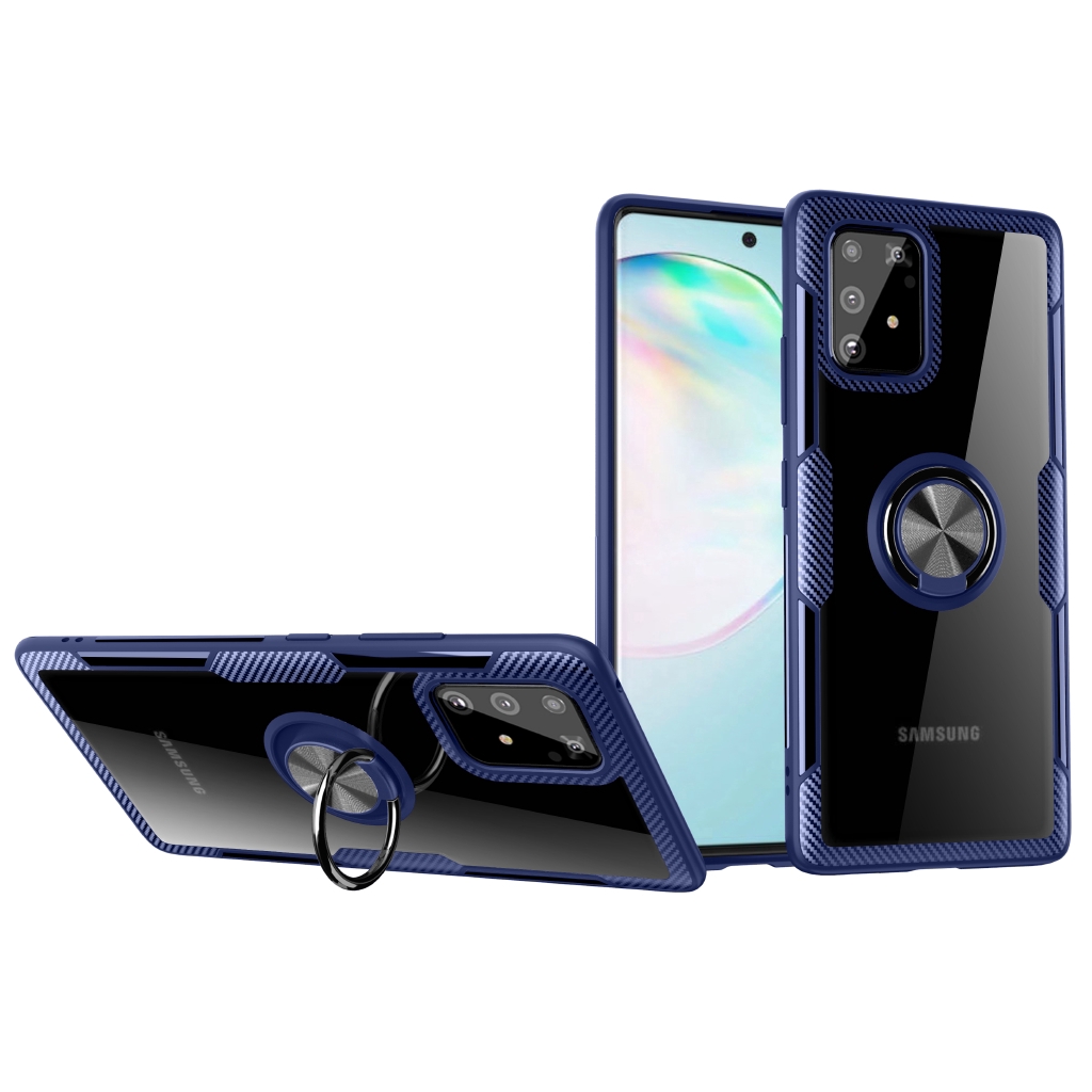 Ốp điện thoại chống sốc cao cấp có vòng đỡ cho Samsung Galaxy S10 Lite Note 10 Lite A01 A81 A91 M60S M80S S20 Plus Luxury Shockproof Clear Stand Ring Phone Case