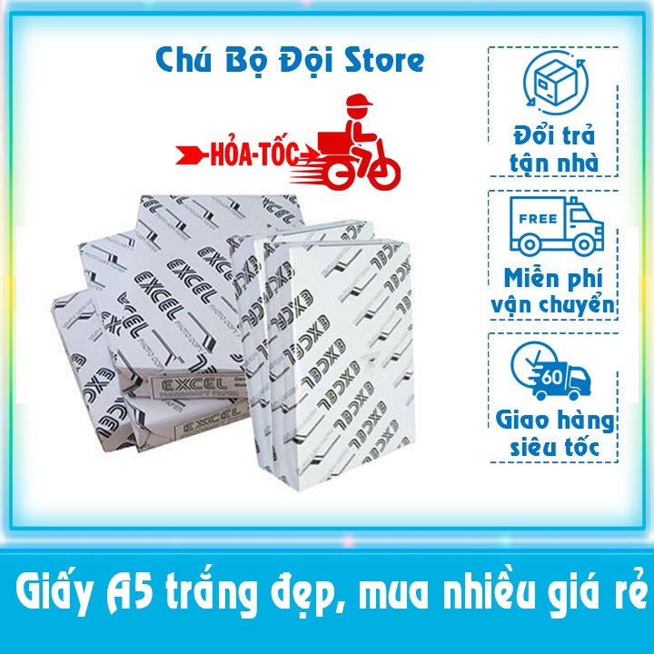 Giấy A5 Excel 80gsm cực trắng mịn đẹp không lo kẹt giấy, hỗ trợ ship hàng hoả tốc Sài Gòn