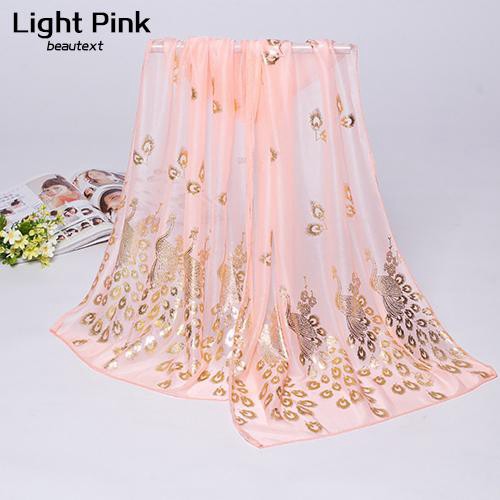 Khăn voan choàng cổ họa tiết hình chim công thời trang