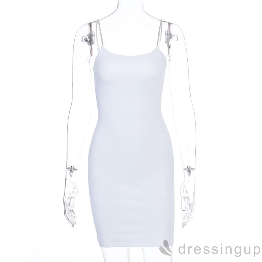 Đầm ôm hai dây lưng trần màu trơn thời trang mùa hè cho nữ