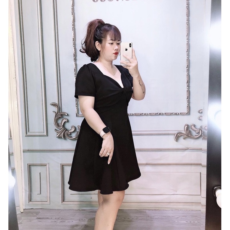 [Shop bigsize nữ 50kg-90kg] Đầm cổ tim dáng chữ A đi tiệc siêu dáng D60