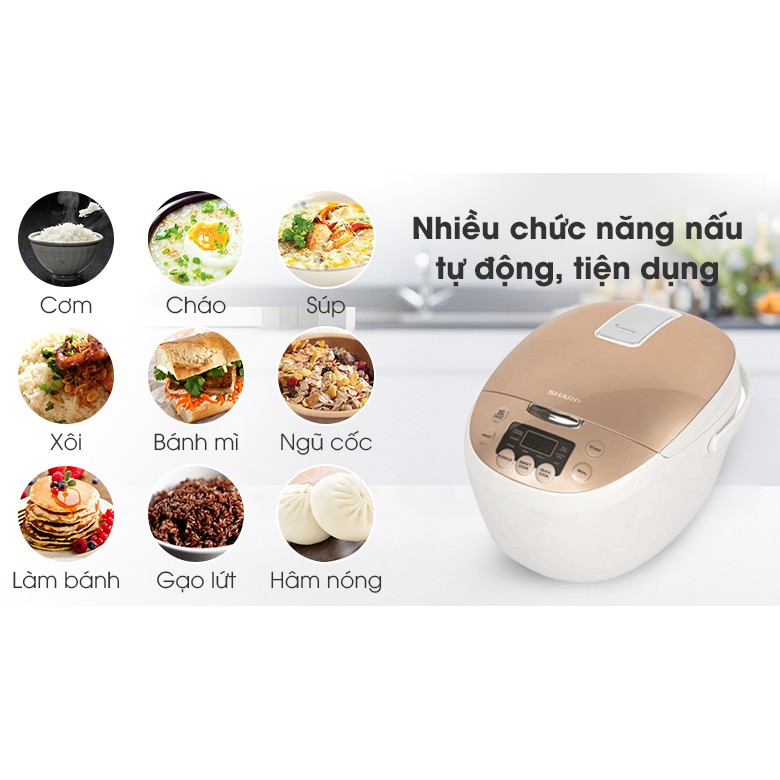 Nồi cơm điện tử Sharp  KS-COM181CV-GL 1,8 lít nấu cơm ngon