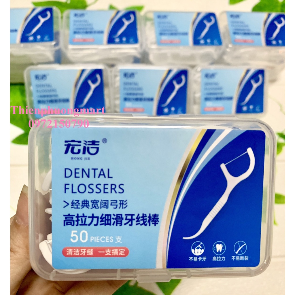 Tăm chỉ nha khoa DENTAL FLOSSERS làm sạch răng và mảng bám hộp 50 CÂY