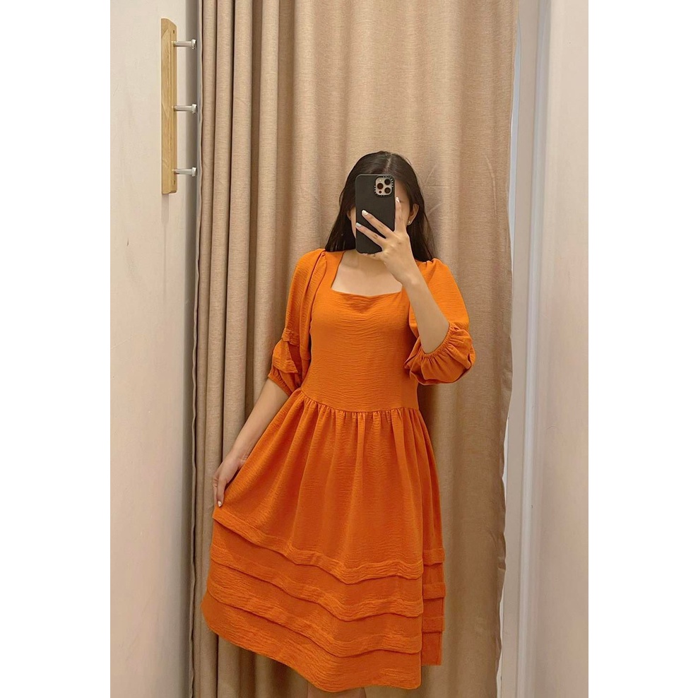 Đầm MIXXO babydoll cổ vuông xếp tầng 4M