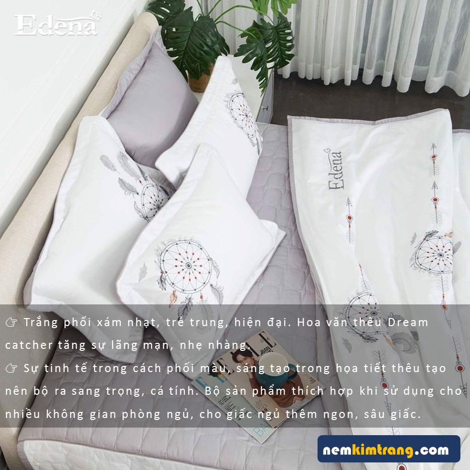 Bộ Ga (Drap) Nệm Cotton Đặc Biệt Edena Mẫu 524 - CHÍNH HÃNG, CAO CẤP