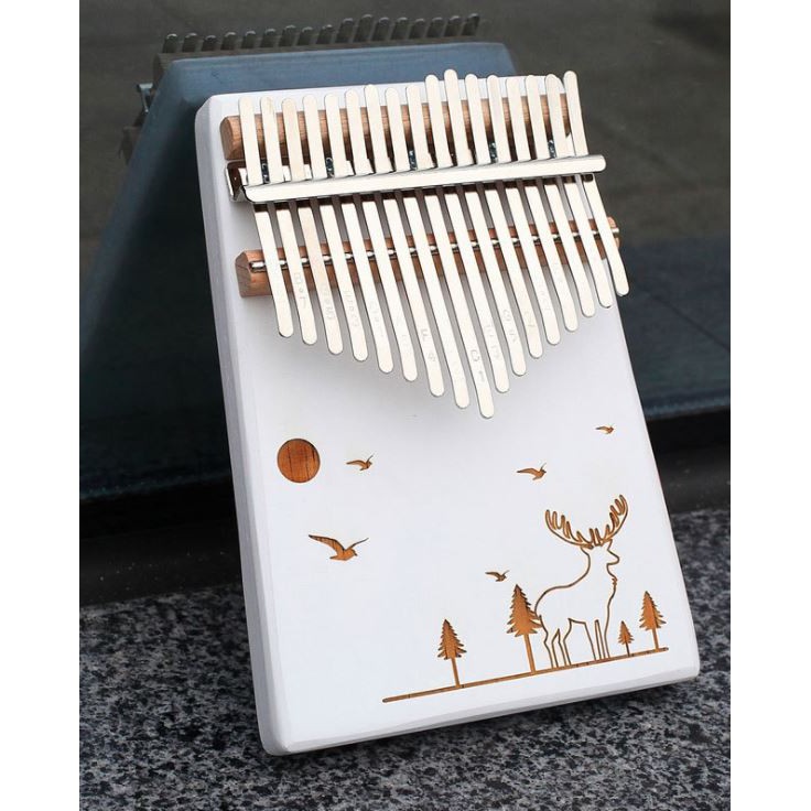 Đàn Kalimba 17 Phím Sơn Trắng Khắc Hình, Âm Sắc Rõ Ràng, Không Tịt Phím, Đầy Đủ Phụ Kiện