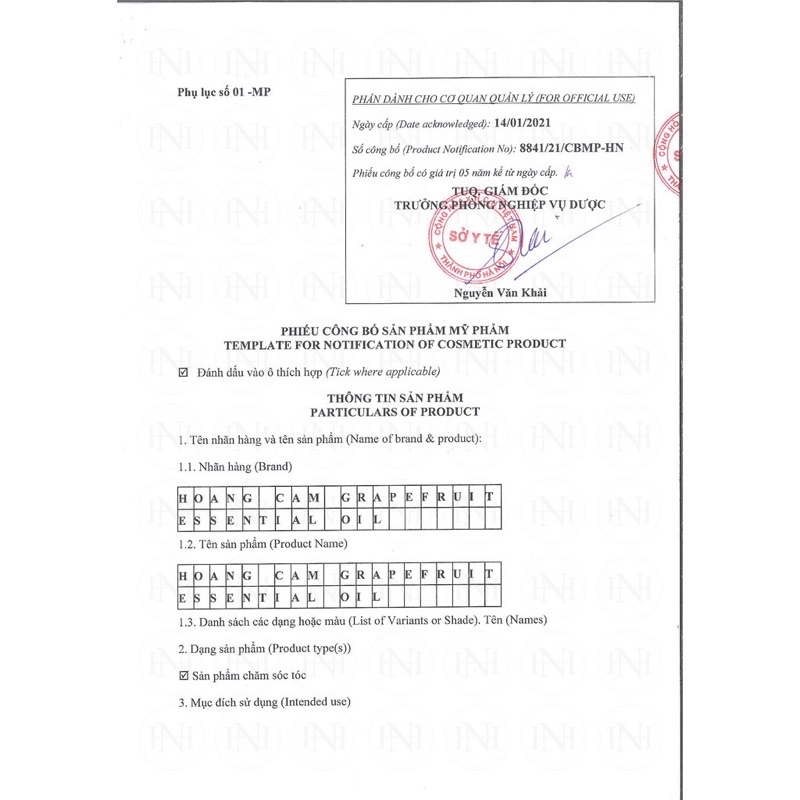 TINH DẦU BƯỞI HOÀNG CẦM